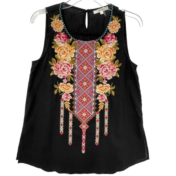ANDREE By Unit Linen Blend Sleeveless Floral Embroidered Tank Tunic - Sz S - Picture 1 of 15